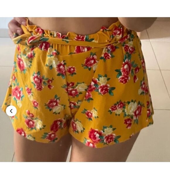 High Waist Shorts No Size L Dark Yellow Floral Dress Butter Soft Comment NY LA - Picture 1 of 9